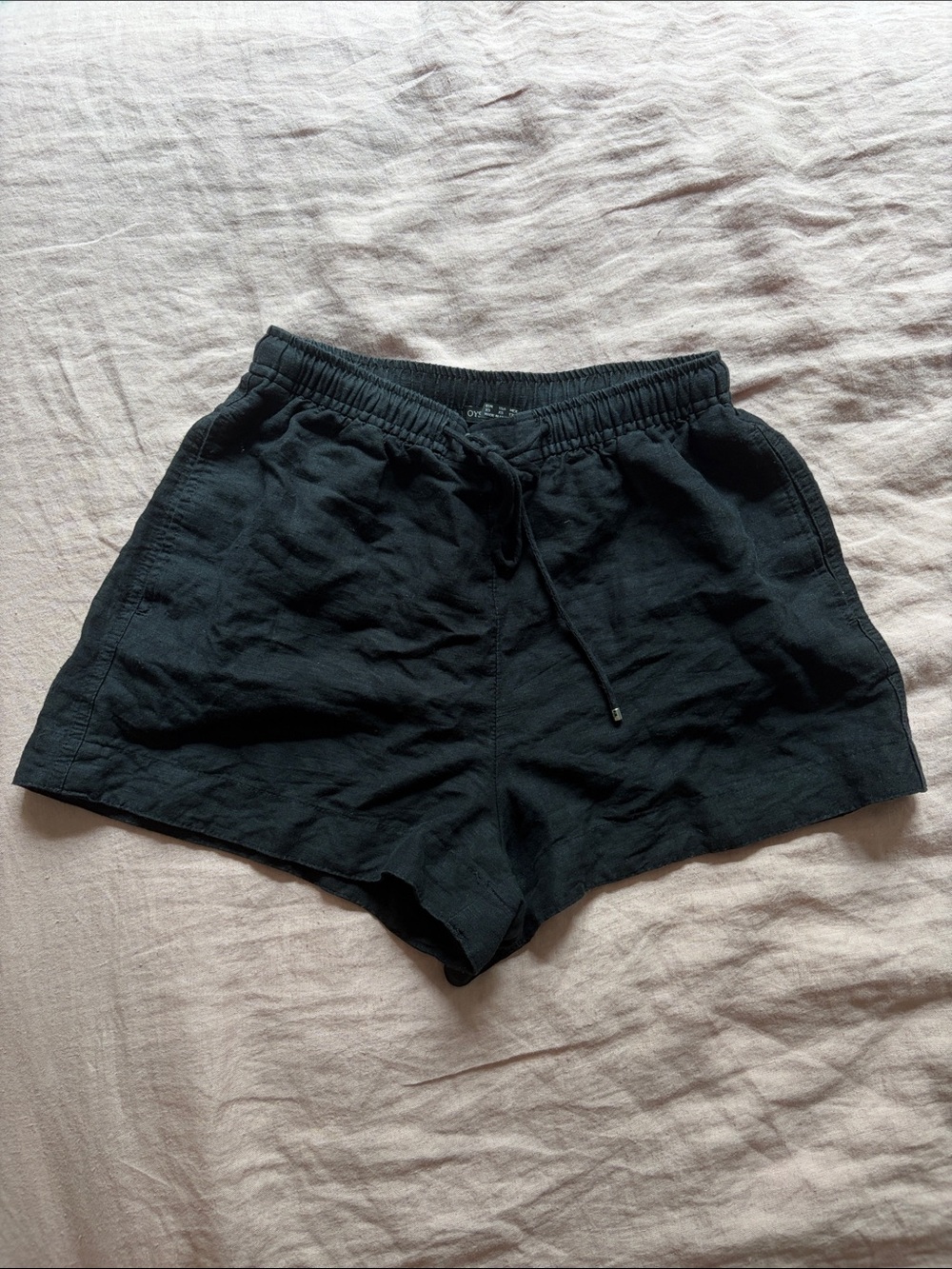 Women's Black Athletic Linen-Blend Drawstring Shorts